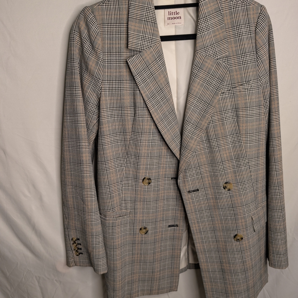 Little Moon Gray Plaid Women's Blazer